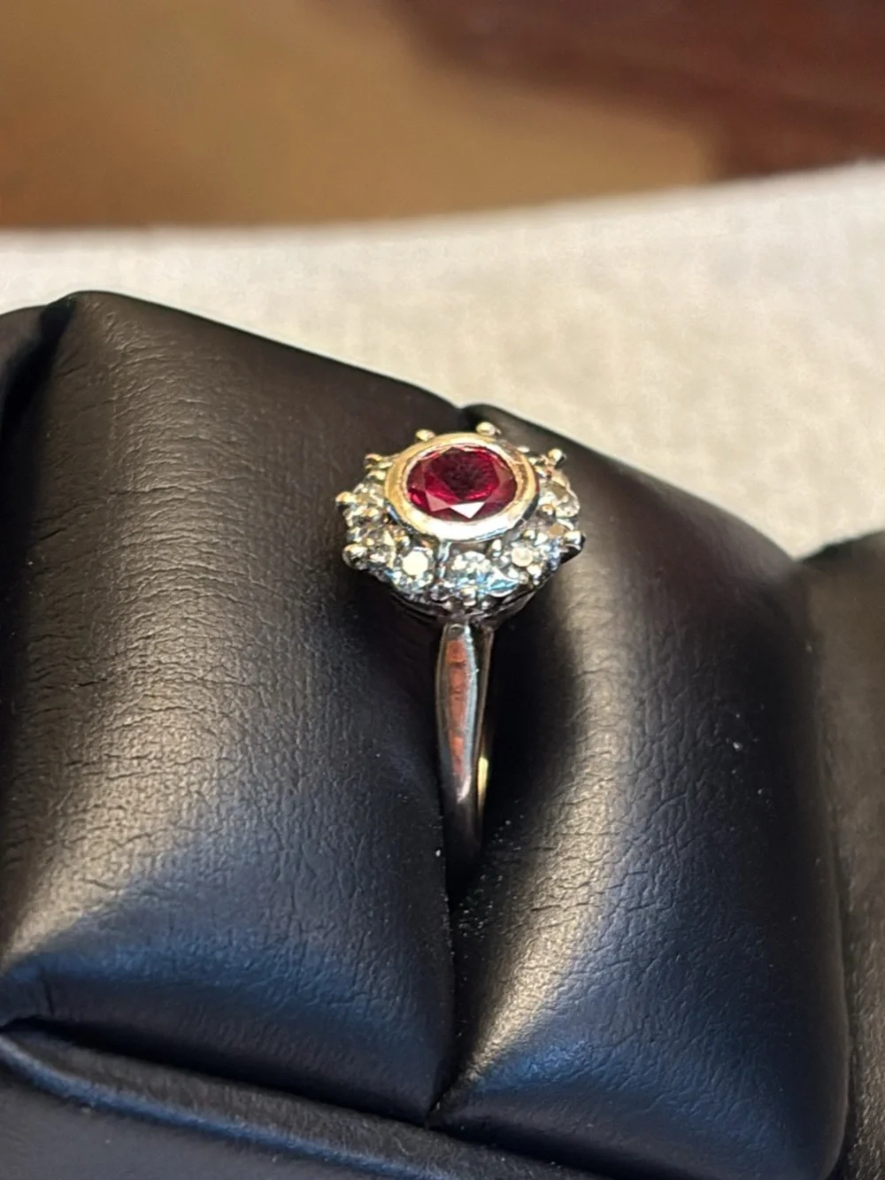 Antique 14K Yellow Gold Synthetic Ruby and Diamond Ring Sz 7